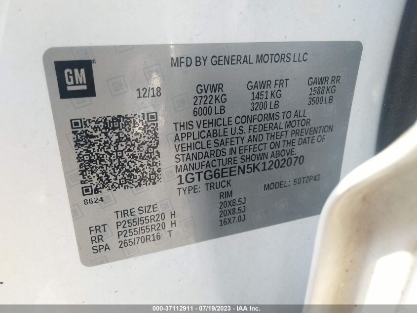2019 GMC CANYON 4WD DENALI - 1GTG6EEN5K1202070