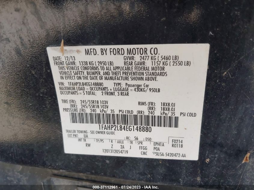 2014 FORD SEDAN POLICE INTERCEPTOR 1FAHP2L84EG148880
