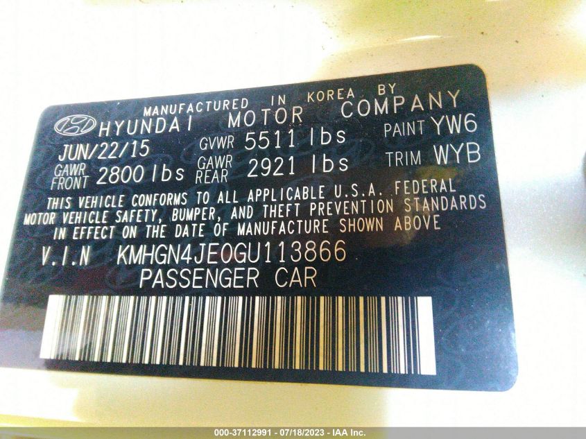 2016 HYUNDAI GENESIS 3.8L - KMHGN4JE0GU113866