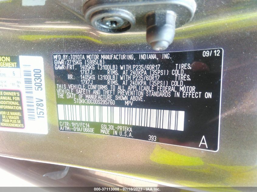 2013 TOYOTA SIENNA LE - 5TDKK3DC0DS295760