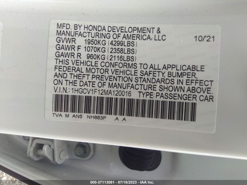 2021 HONDA ACCORD SEDAN LX - 1HGCV1F12MA120016