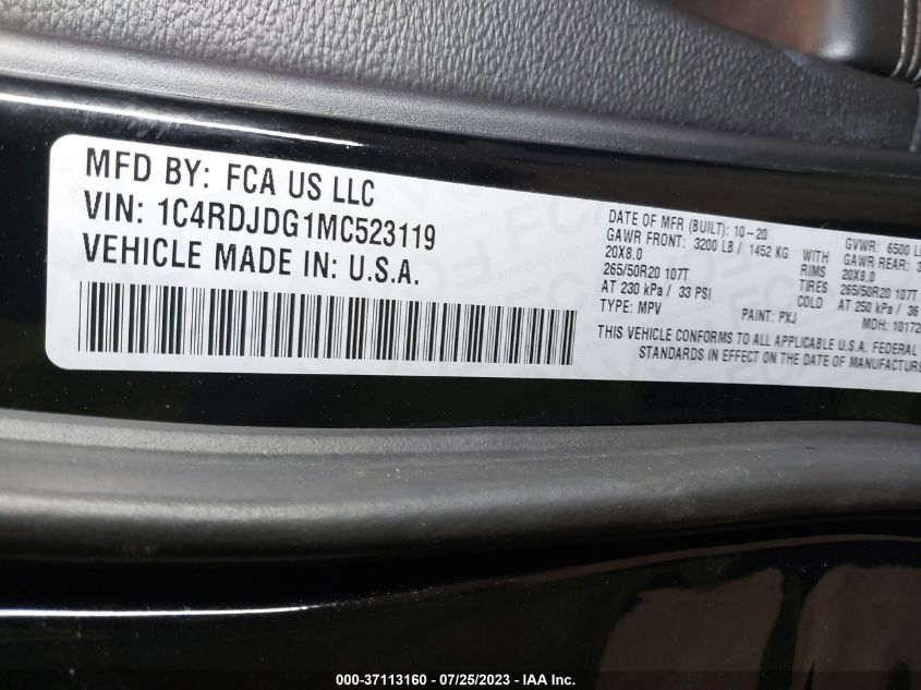 2021 DODGE DURANGO GT PLUS - 1C4RDJDG1MC523119
