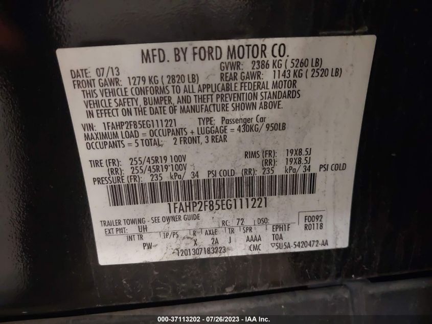 2014 FORD TAURUS LIMITED - 1FAHP2F85EG111221