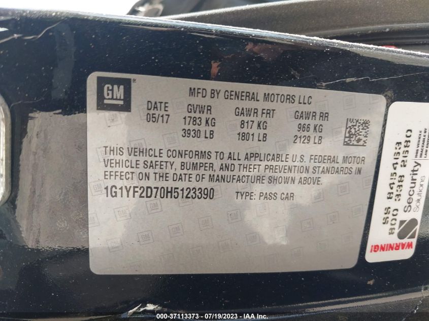 2017 CHEVROLET CORVETTE 3LT - 1G1YF2D70H5123390