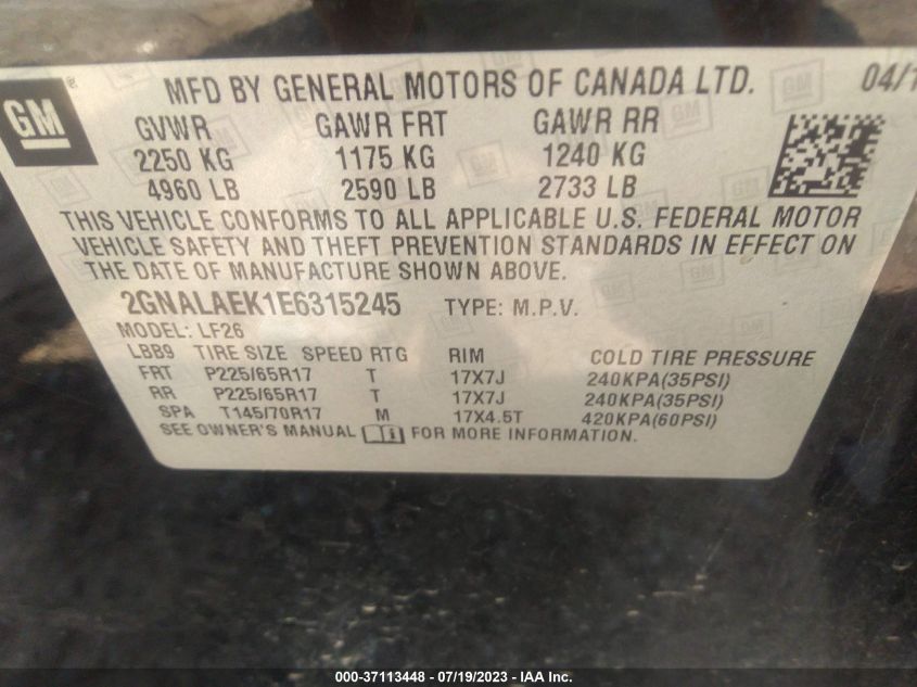 2014 CHEVROLET EQUINOX LS - 2GNALAEK1E6315245