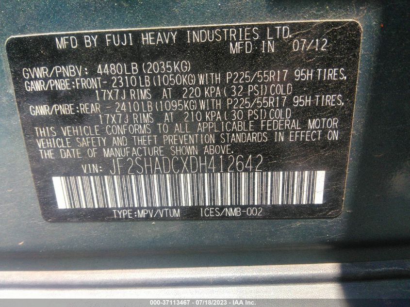 2013 SUBARU FORESTER 2.5X PREMIUM - JF2SHADCXDH412642