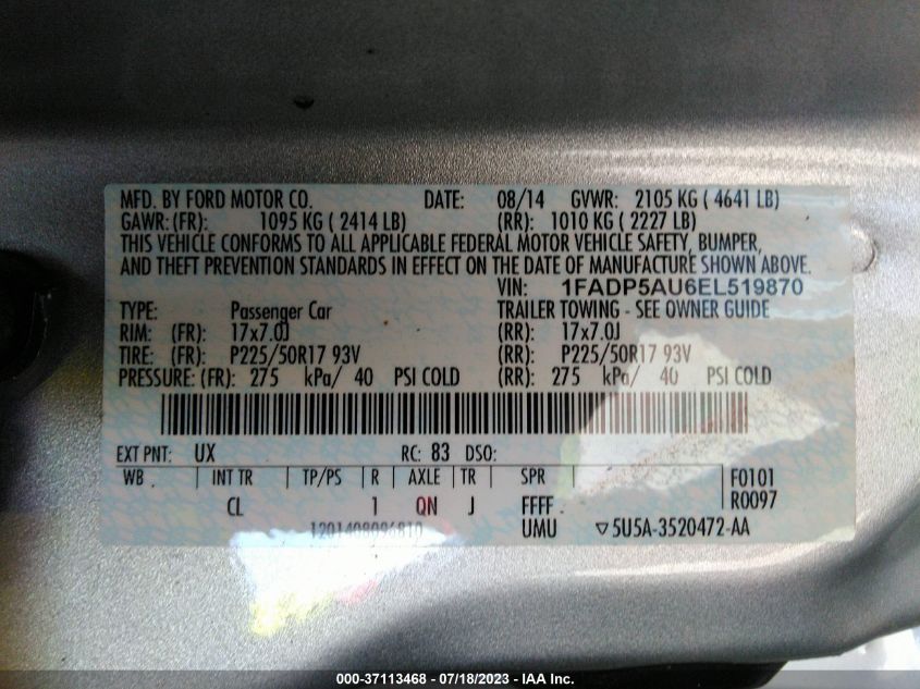 2014 FORD C-MAX HYBRID SE - 1FADP5AU6EL519870