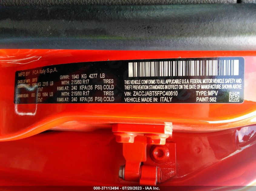 2015 JEEP RENEGADE LATITUDE - ZACCJABT5FPC40610