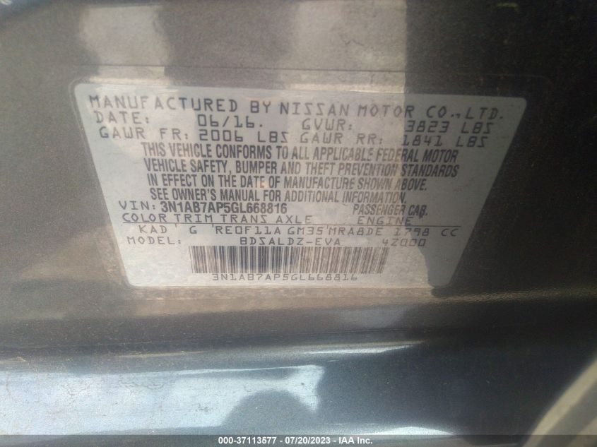 2016 NISSAN SENTRA SV - 3N1AB7AP5GL668816
