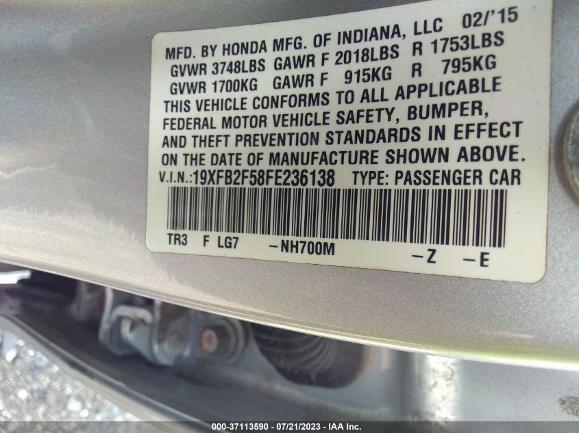 2015 HONDA CIVIC SEDAN LX - 19XFB2F58FE236138