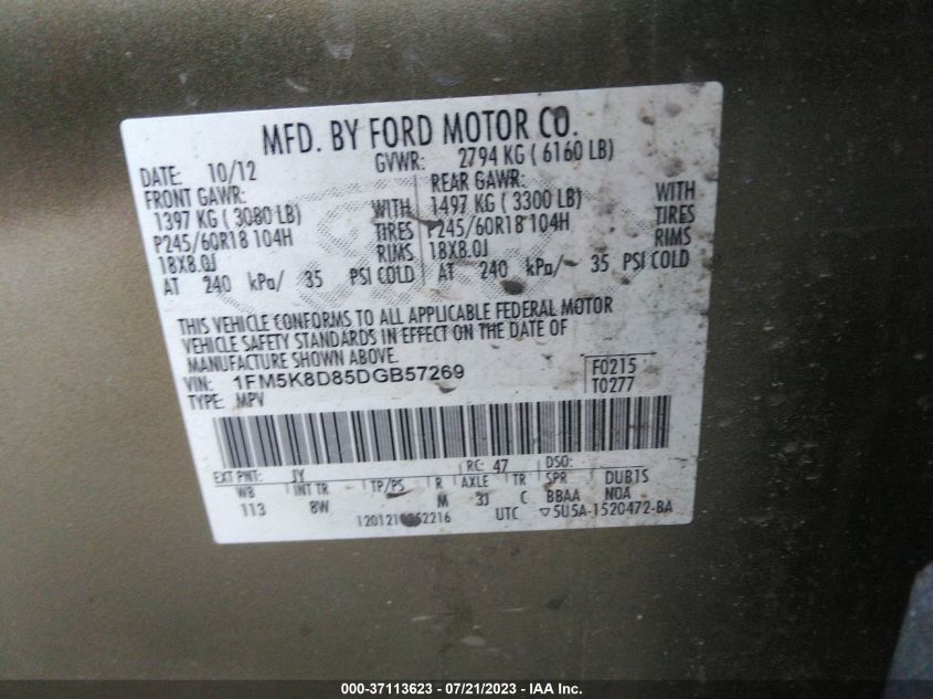 2013 FORD EXPLORER XLT - 1FM5K8D85DGB57269
