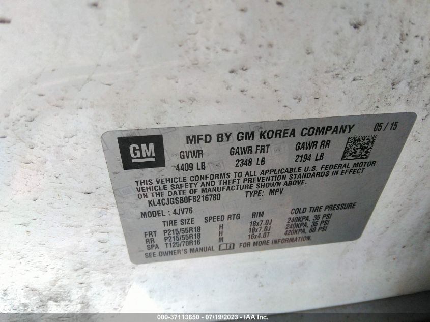 2015 BUICK ENCORE - KL4CJGSB0FB216780