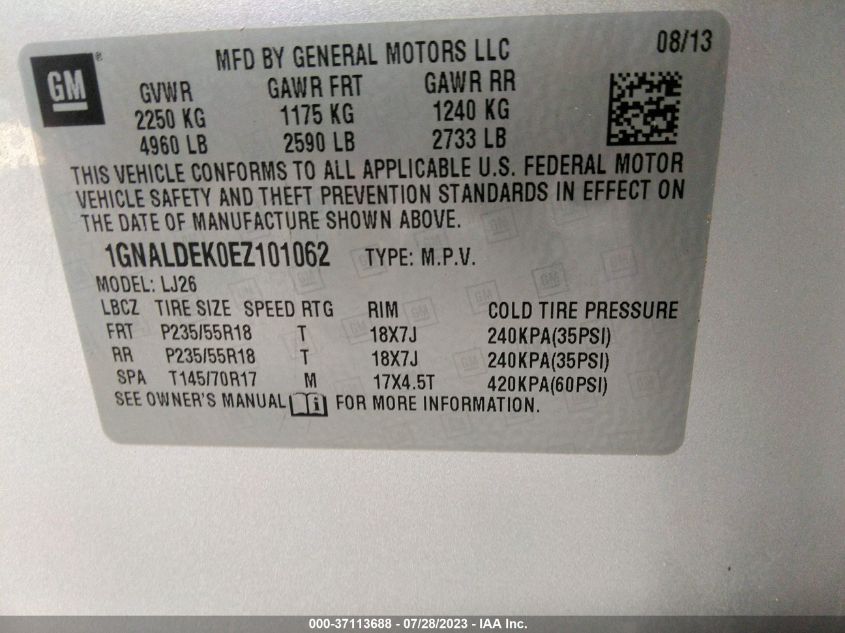 2014 CHEVROLET EQUINOX LTZ - 1GNALDEK0EZ101062