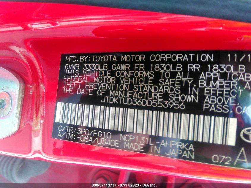 2013 TOYOTA YARIS L/LE/SE - JTDKTUD36DD553956
