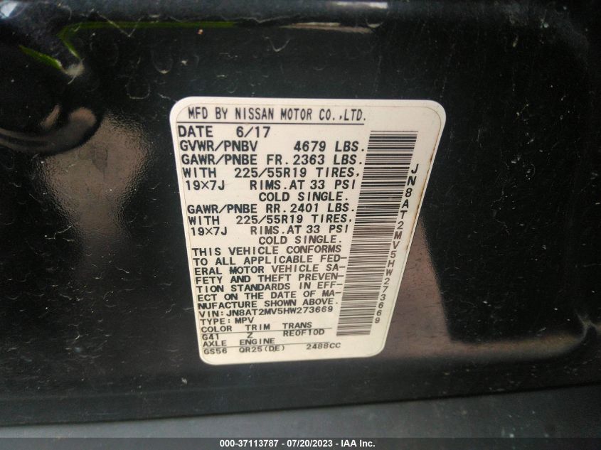 2017 NISSAN ROGUE SL - JN8AT2MV5HW273669