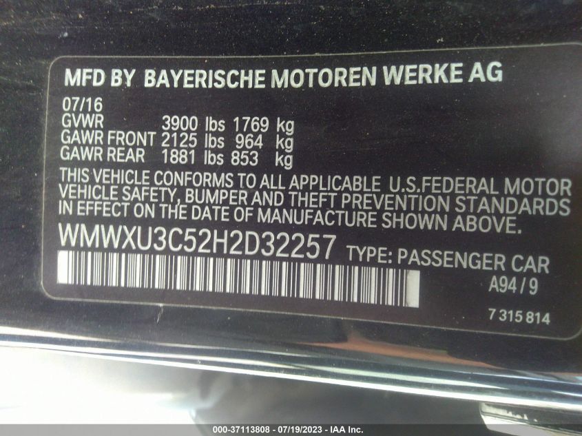 2017 MINI HARDTOP 4 DOOR S WMWXU3C52H2D32257