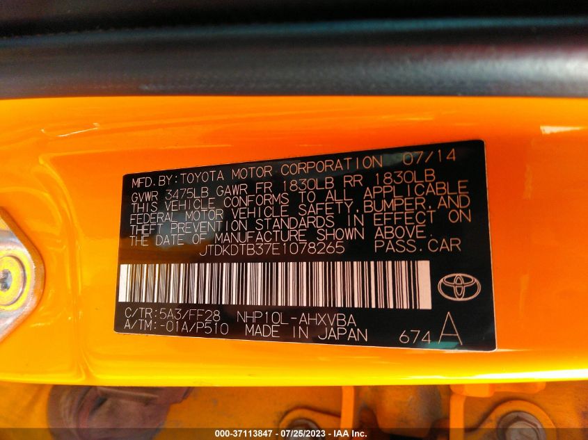 2014 TOYOTA PRIUS C ONE/THREE/TWO/FOUR - JTDKDTB37E1078265