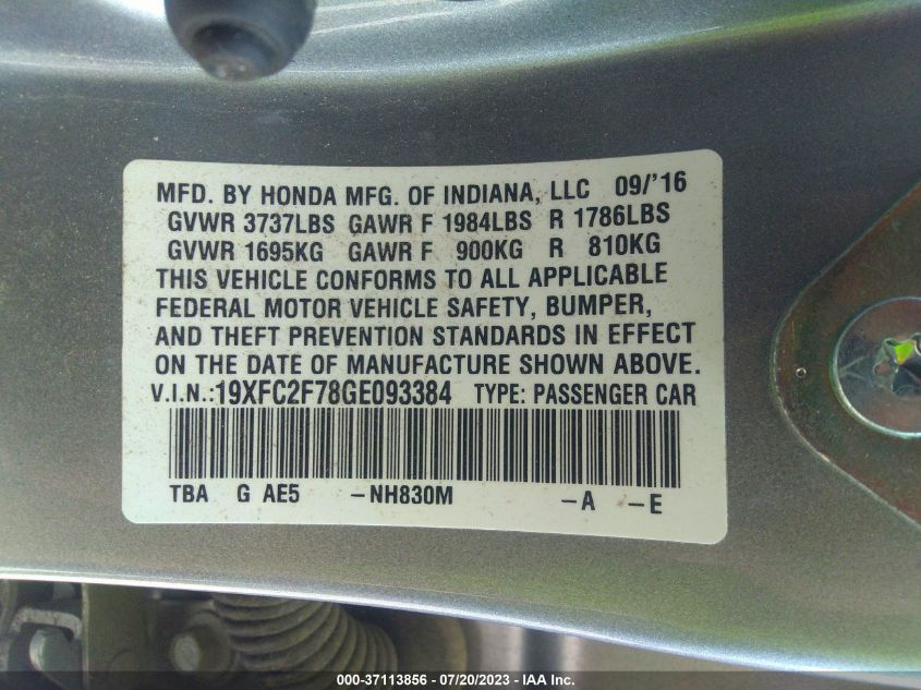 2016 HONDA CIVIC SEDAN EX - 19XFC2F78GE093384