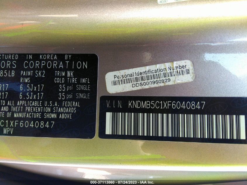 2015 KIA SEDONA LX - KNDMB5C1XF6040847