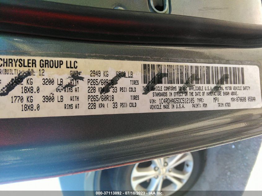 2013 DODGE DURANGO SXT - 1C4RDHAG5DC512105
