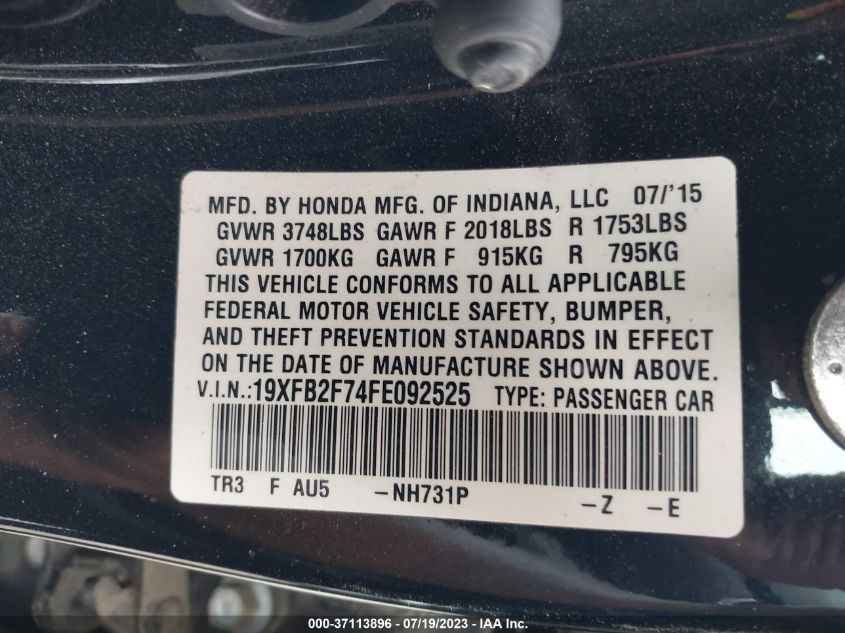 2015 HONDA CIVIC SEDAN SE - 19XFB2F74FE092525