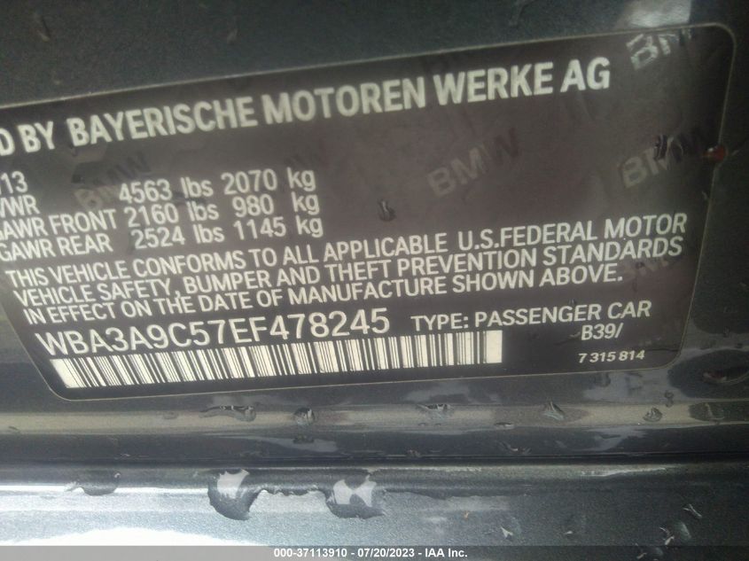 2014 BMW 3 SERIES 335I - WBA3A9C57EF478245