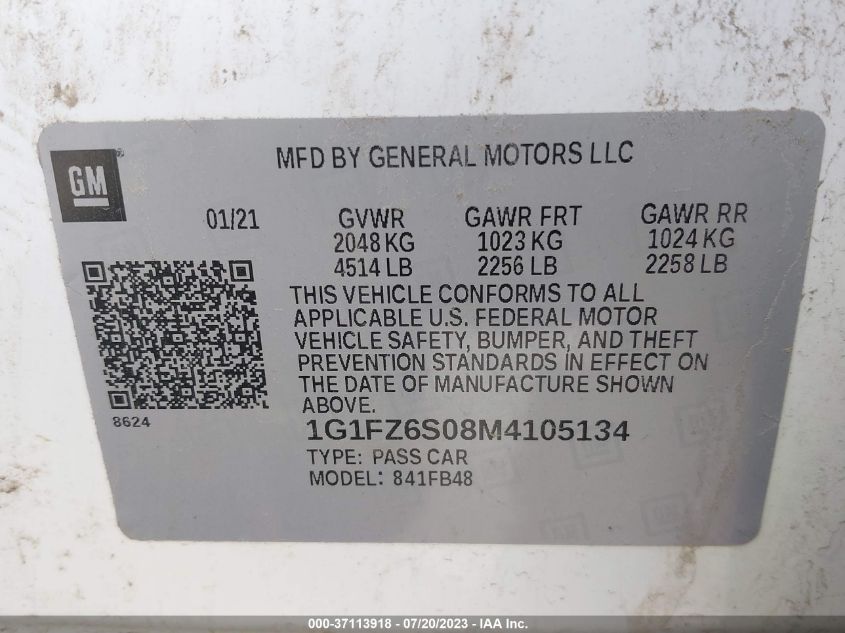 2021 CHEVROLET BOLT EV PREMIER - 1G1FZ6S08M4105134