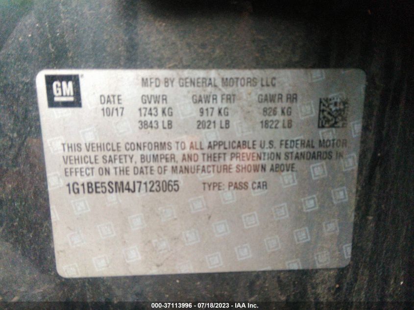 2018 CHEVROLET CRUZE LT - 1G1BE5SM4J7123065
