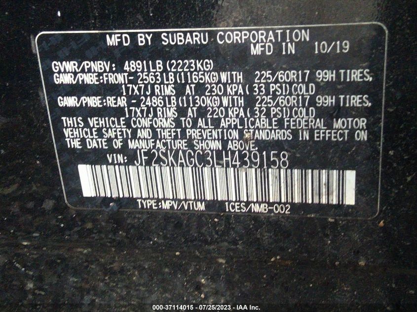 2020 SUBARU FORESTER PREMIUM - JF2SKAGC3LH439158