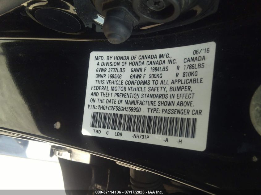 2016 HONDA CIVIC SEDAN LX - 2HGFC2F52GH559900