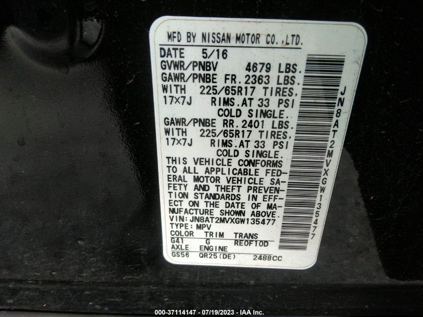 2016 NISSAN ROGUE S - JN8AT2MVXGW135477