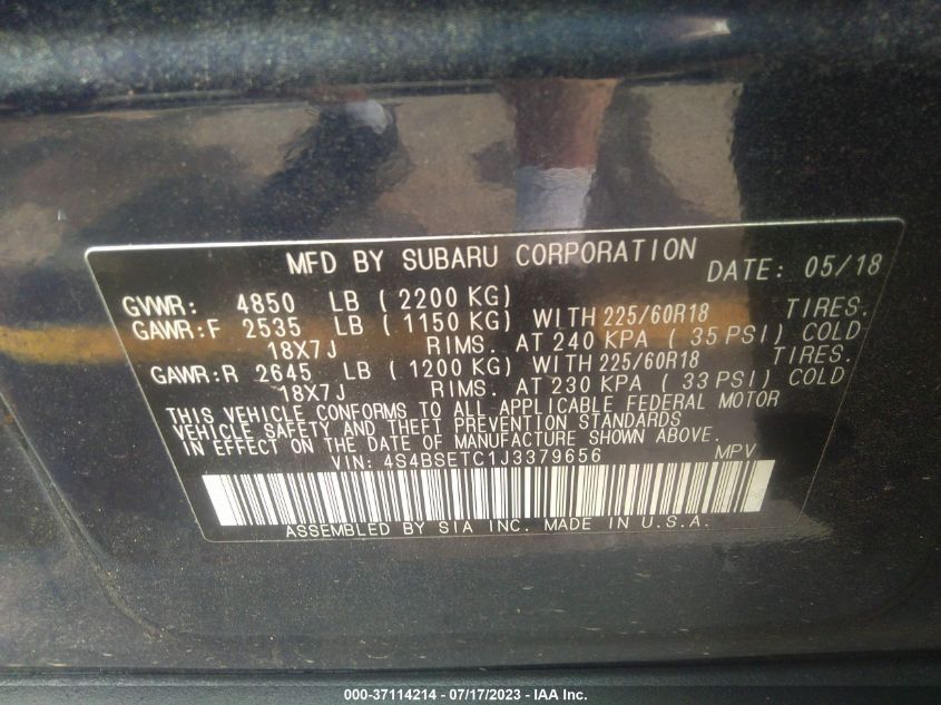 2018 SUBARU OUTBACK TOURING - 4S4BSETC1J3379656