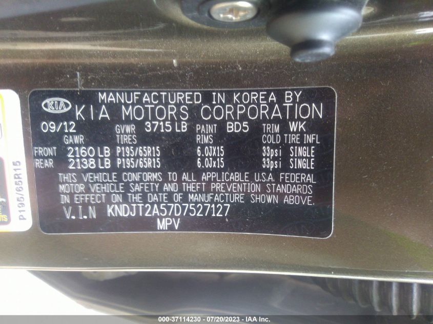 2013 KIA SOUL BASE - KNDJT2A57D7527127