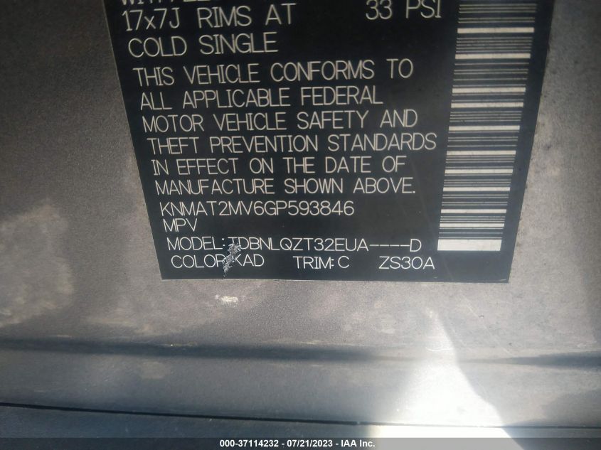 2016 NISSAN ROGUE SV - KNMAT2MV6GP593846