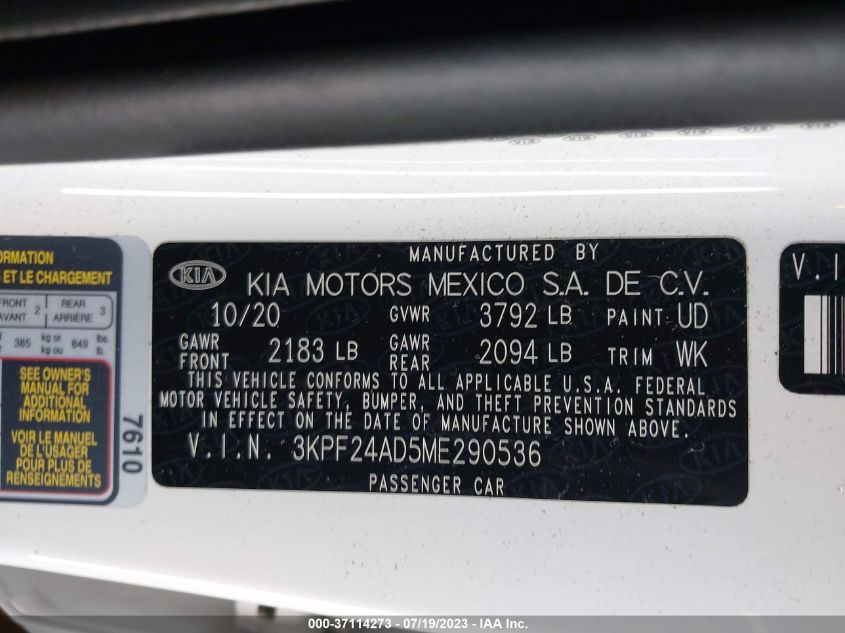 2021 KIA FORTE LXS - 3KPF24AD5ME290536