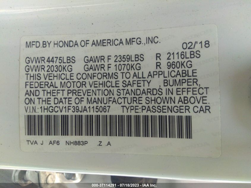 2018 HONDA ACCORD SEDAN SPORT 1.5T - 1HGCV1F39JA115067