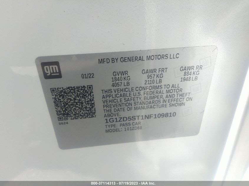 2022 CHEVROLET MALIBU LT - 1G1ZD5ST1NF109810