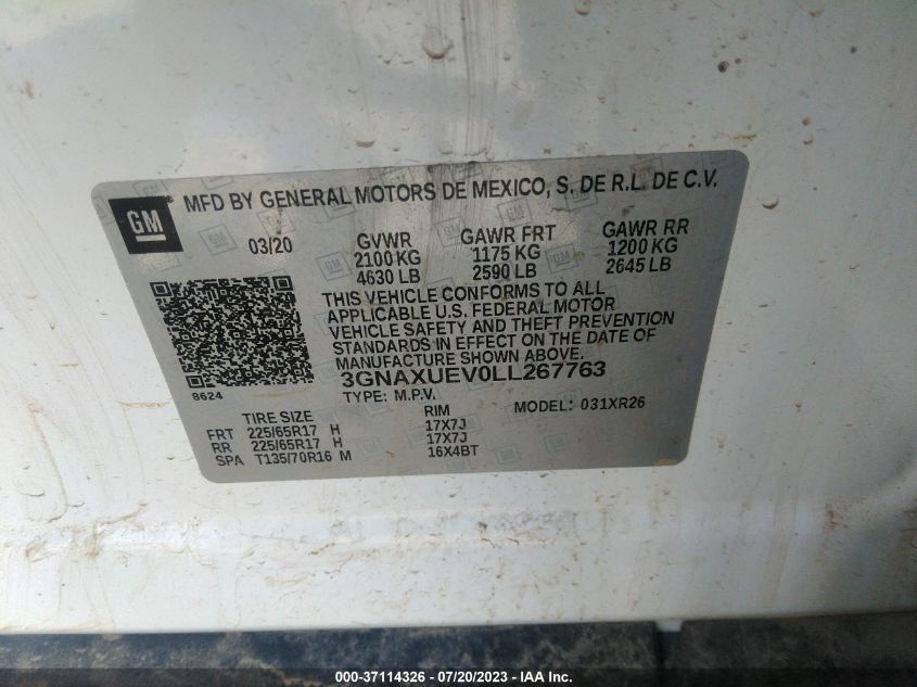 2020 CHEVROLET EQUINOX LT - 3GNAXUEV0LL267763