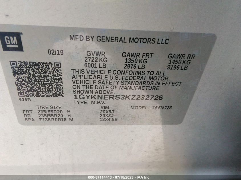 2019 CADILLAC XT5 PREMIUM LUXURY FWD - 1GYKNERS3KZ232726