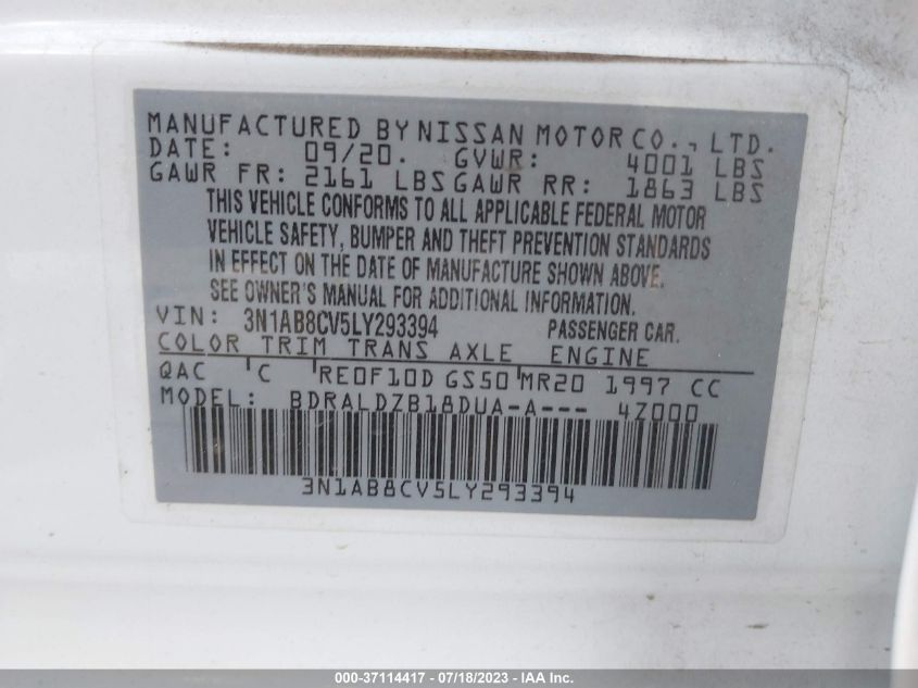 2020 NISSAN SENTRA SV - 3N1AB8CV5LY293394