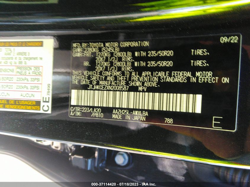 2022 LEXUS NX NX 350H LUXURY - JTJHKCEZXN2008587