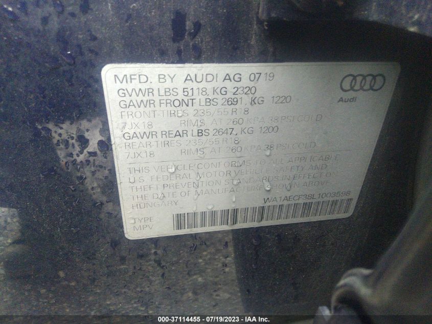 2020 AUDI Q3 PREMIUM - WA1AECF38L1003598