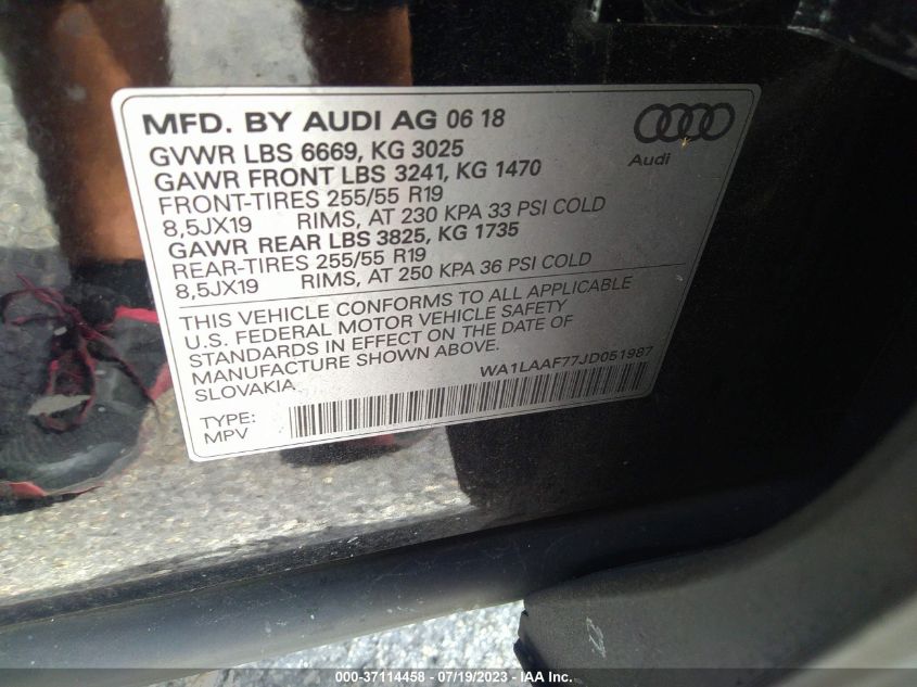 WA1LAAF77JD051987 2018 AUDI Q7, photo no. 9