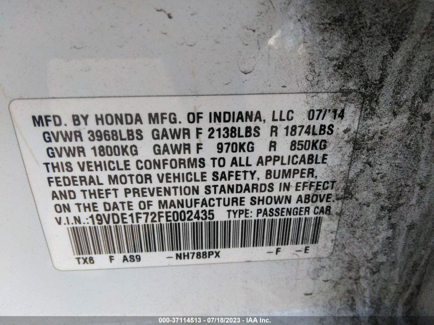 2015 ACURA ILX TECH PKG - 19VDE1F72FE002435