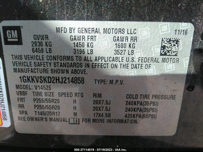 2017 GMC ACADIA LIMITED SLT-2 1GKKVSKD2HJ214858