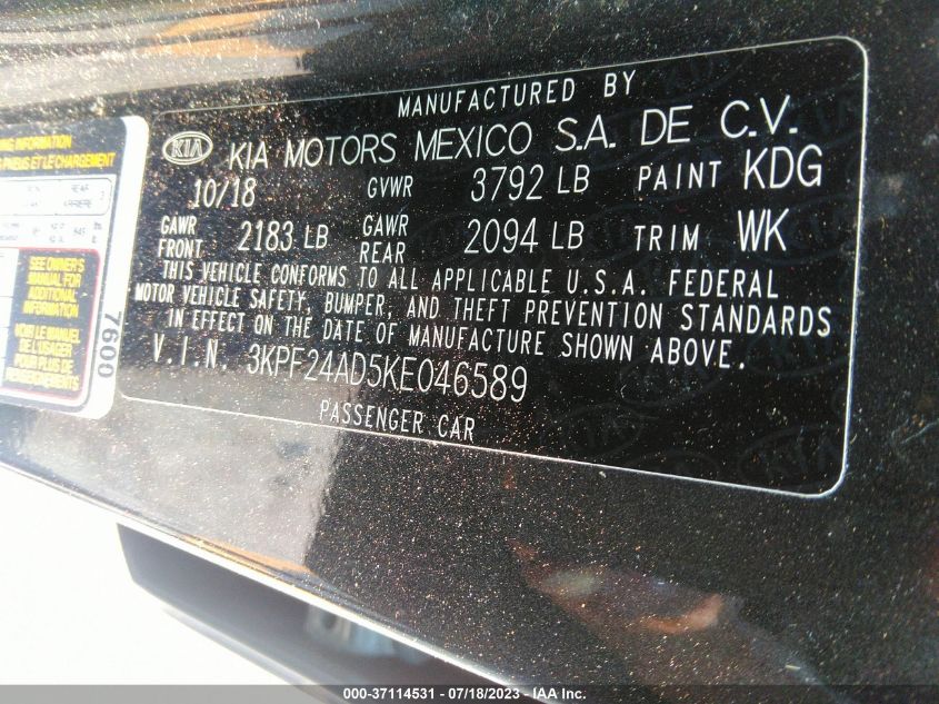 2019 KIA FORTE FE - 3KPF24AD5KE046589