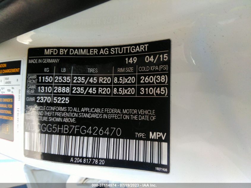 2015 MERCEDES-BENZ GLK-CLASS GLK 350 - WDCGG5HB7FG426470
