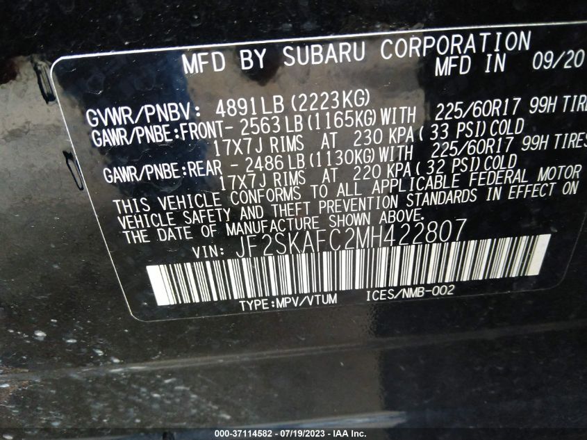 2021 SUBARU FORESTER PREMIUM - JF2SKAFC2MH422807