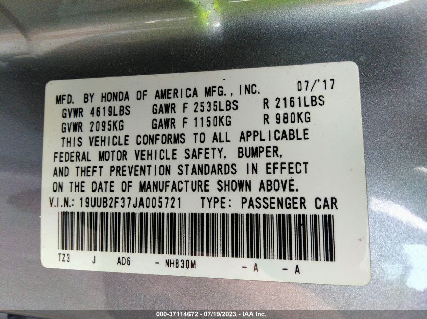 2018 ACURA TLX - 19UUB2F37JA005721