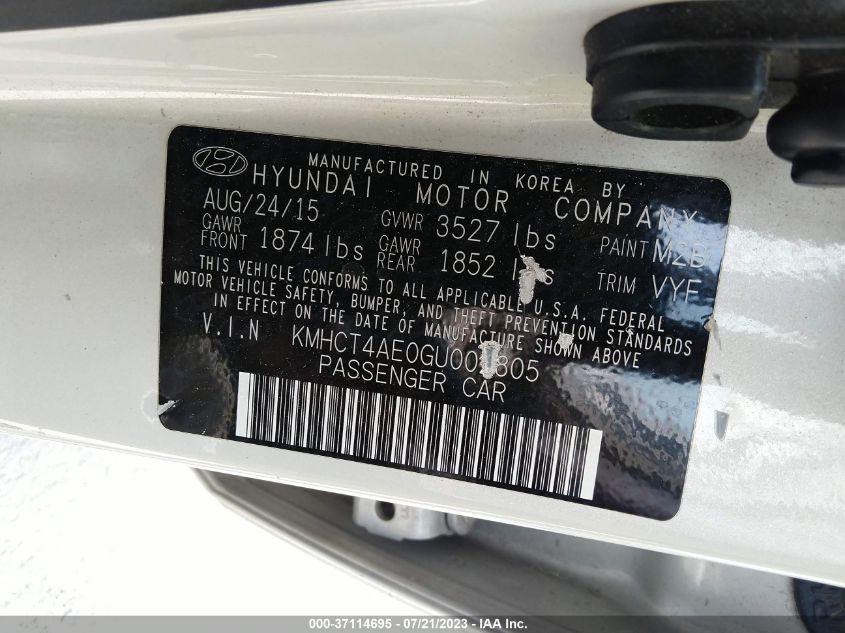 2016 HYUNDAI ACCENT SE - KMHCT4AE0GU002805